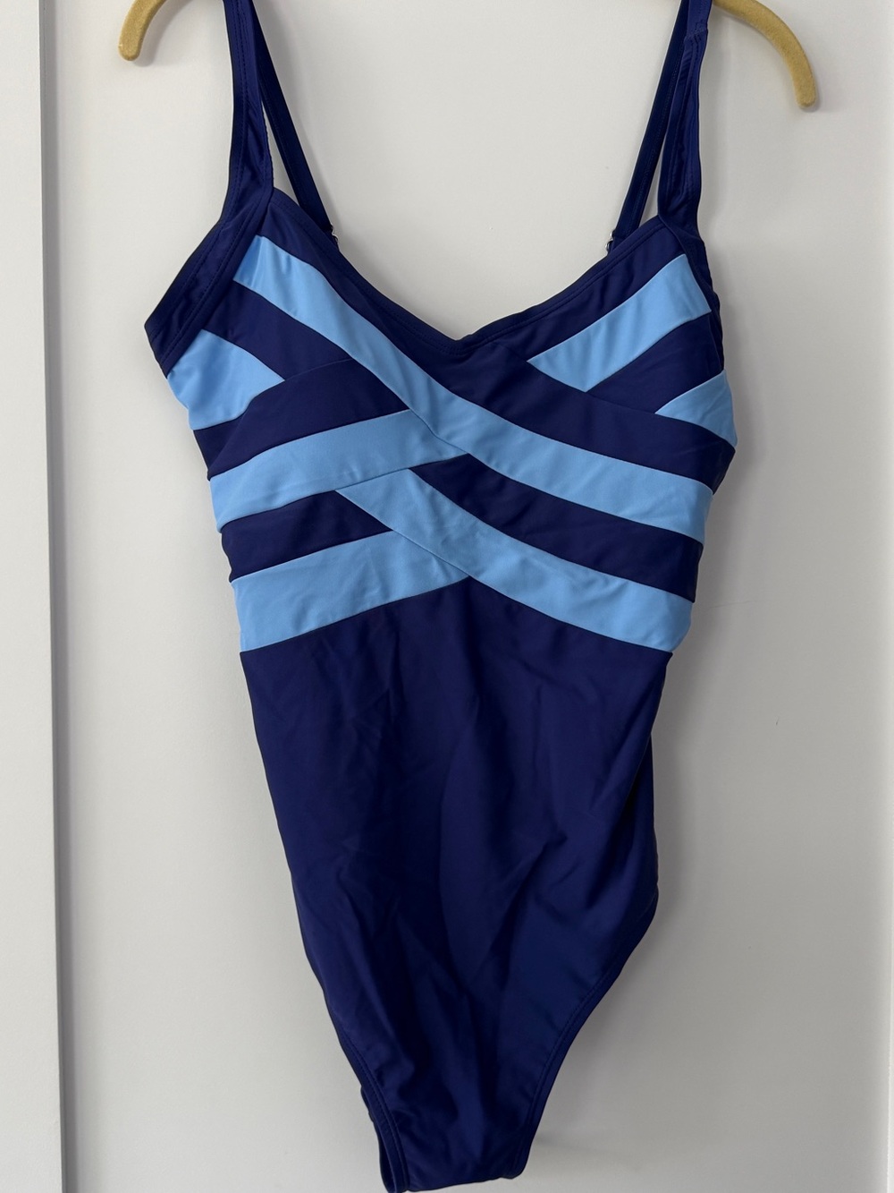NWT Aidonger Striped Navy & Light Blue One-Piece Swimsuit